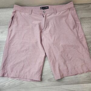 Travis Mathew Mens Golf Shorts Size 38 Mauve Pink Striped Performance Stretch
